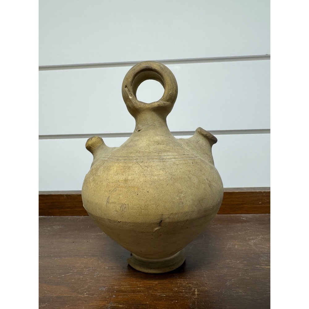 Vintage Terracotta Water Vessel Rustic Clay Pottery Dual Spout Jug